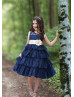 Lace Tiered Tea Length Flower Girl Dress With Flower Sash Lace Tiered Tea Length Flower Girl Dress With Flower Sash